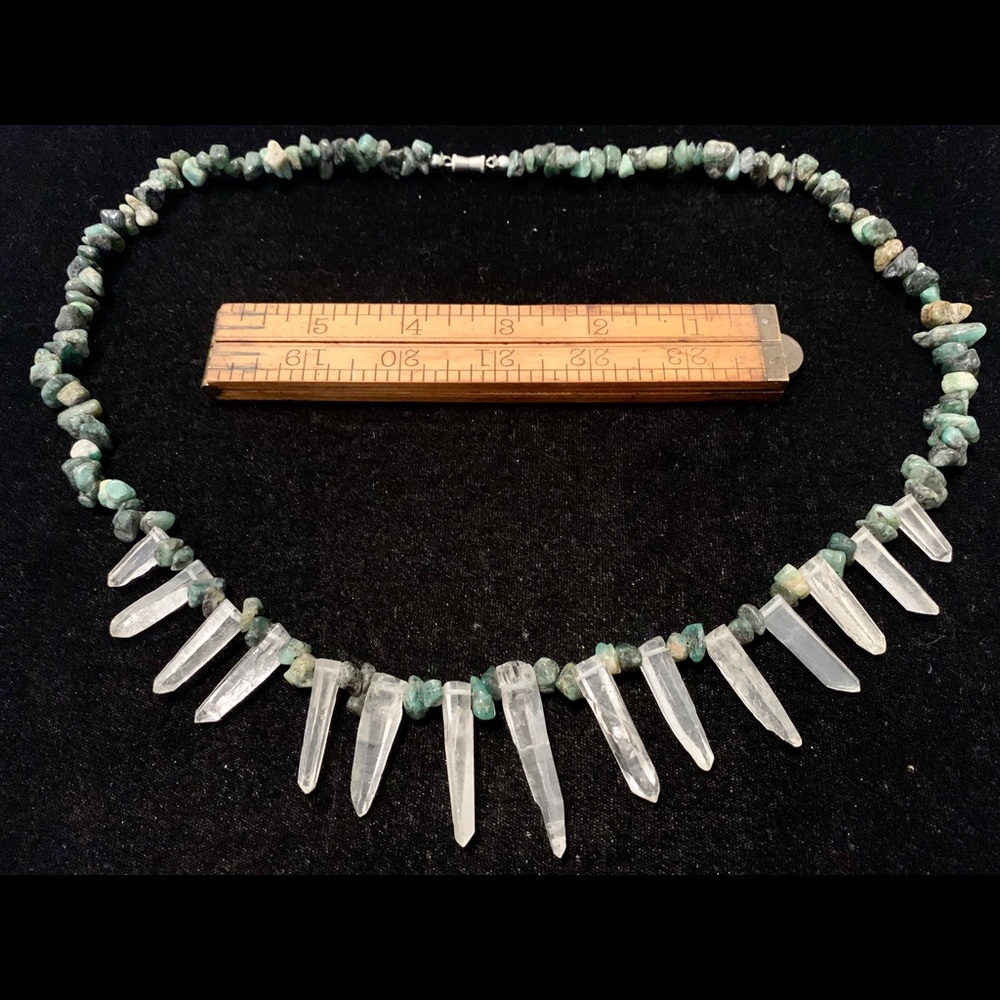 Green nugget and quartz shard necklace natural